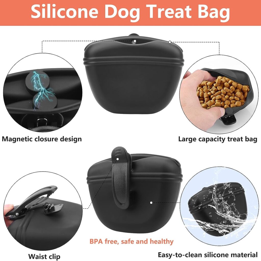 BARKIE Dog Training Kit - Dog Treat Pouch, Pet Training Fanny Pack, Dog Training Clicker, Ultrasonic Silent Dog Whistle, Dog Poop Bag (Black)