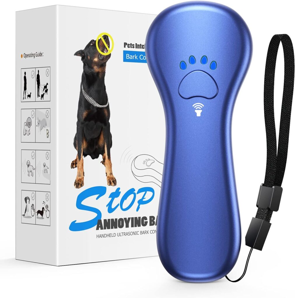Ahwhg New Anti Barking Device,Dog Barking Control Devices,Rechargeable Ultrasonic Dog Bark Deterrent up to 16.4 Ft Effective Control Range Safe for Human  Dogs Portable Indoor  Outdoor (Blue)