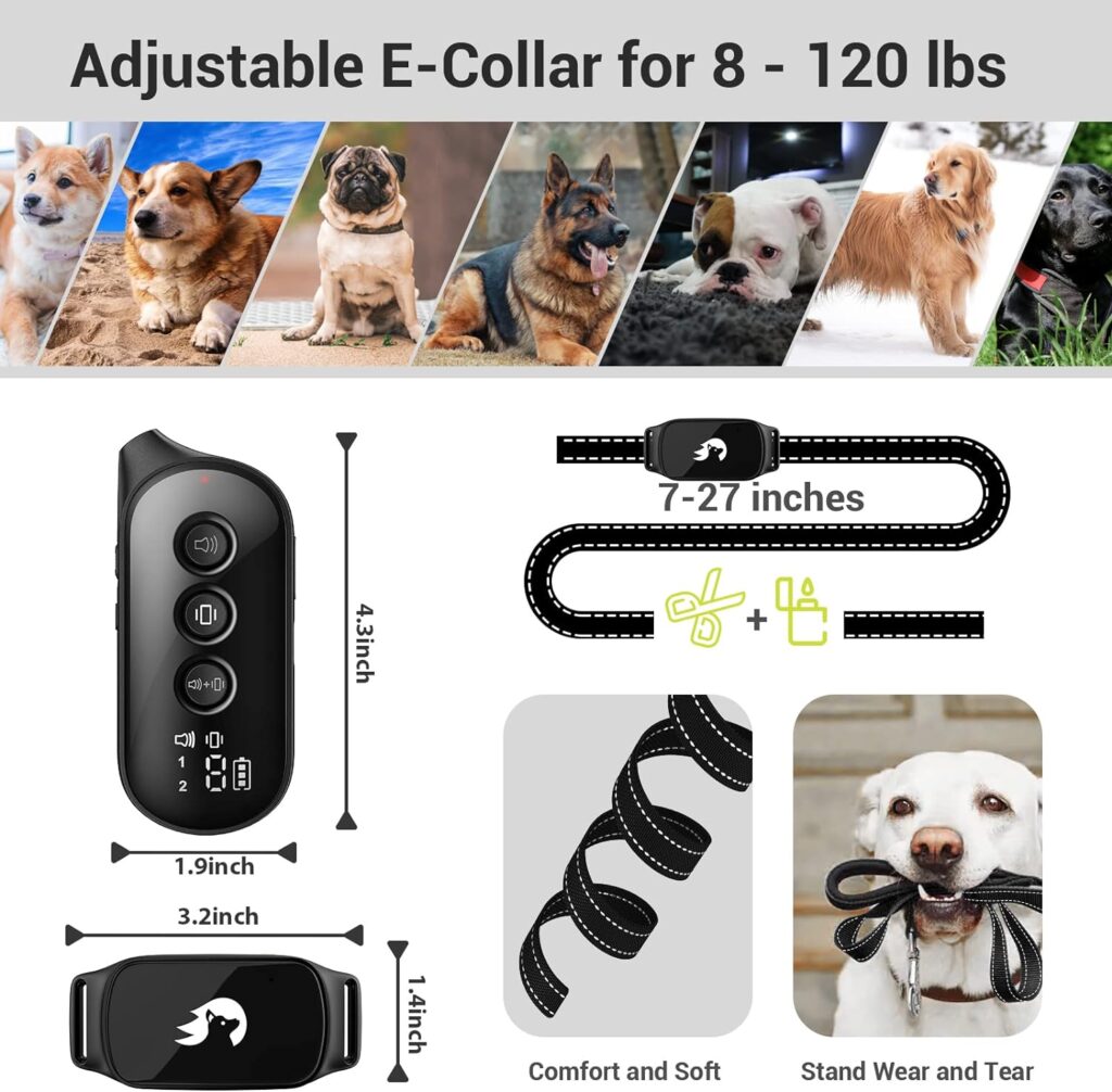 Dog Training Collar with Remote No Shock, Waterproof Rechargeable Vibrating Dog Collar No Shock No Prongs, 1000ft Range, Vibration Collar for Small Medium Large Dogs and All Breeds